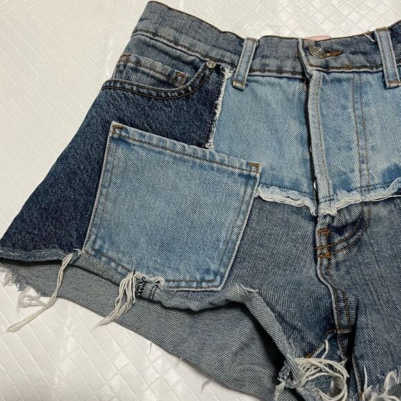 Revice Matchmaker Shorts Patchwork Denim Distressed Cutoffs Festival Size 26 - Picture 5 of 13